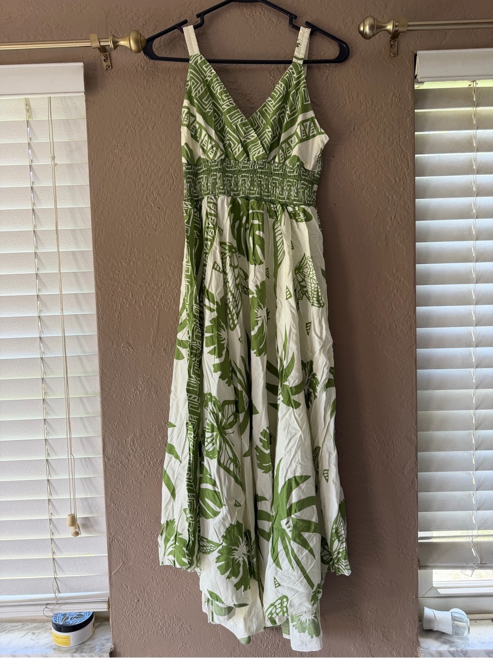 Sleeveless Green and White Floral Maxi Dress - V-Neck